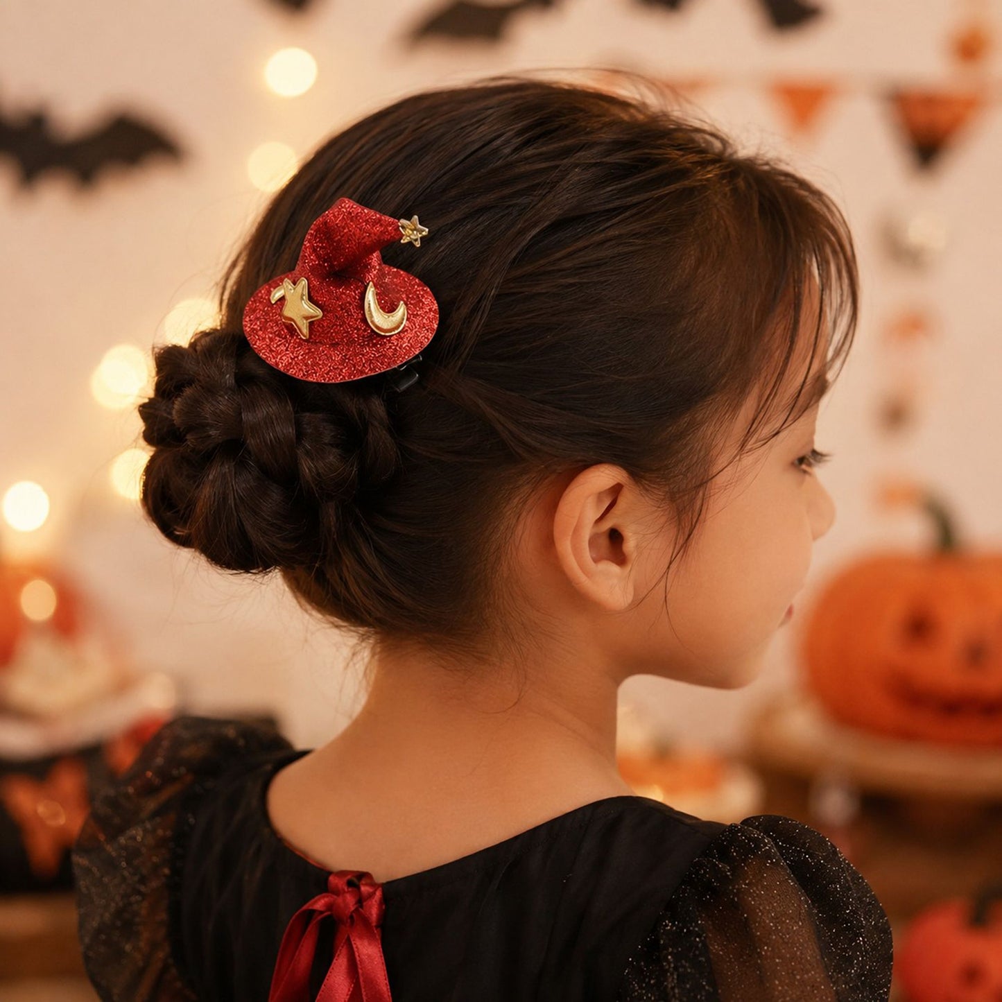 4pc Glitter Witch Hat Pet Hair Clips with Star and Moon Accents