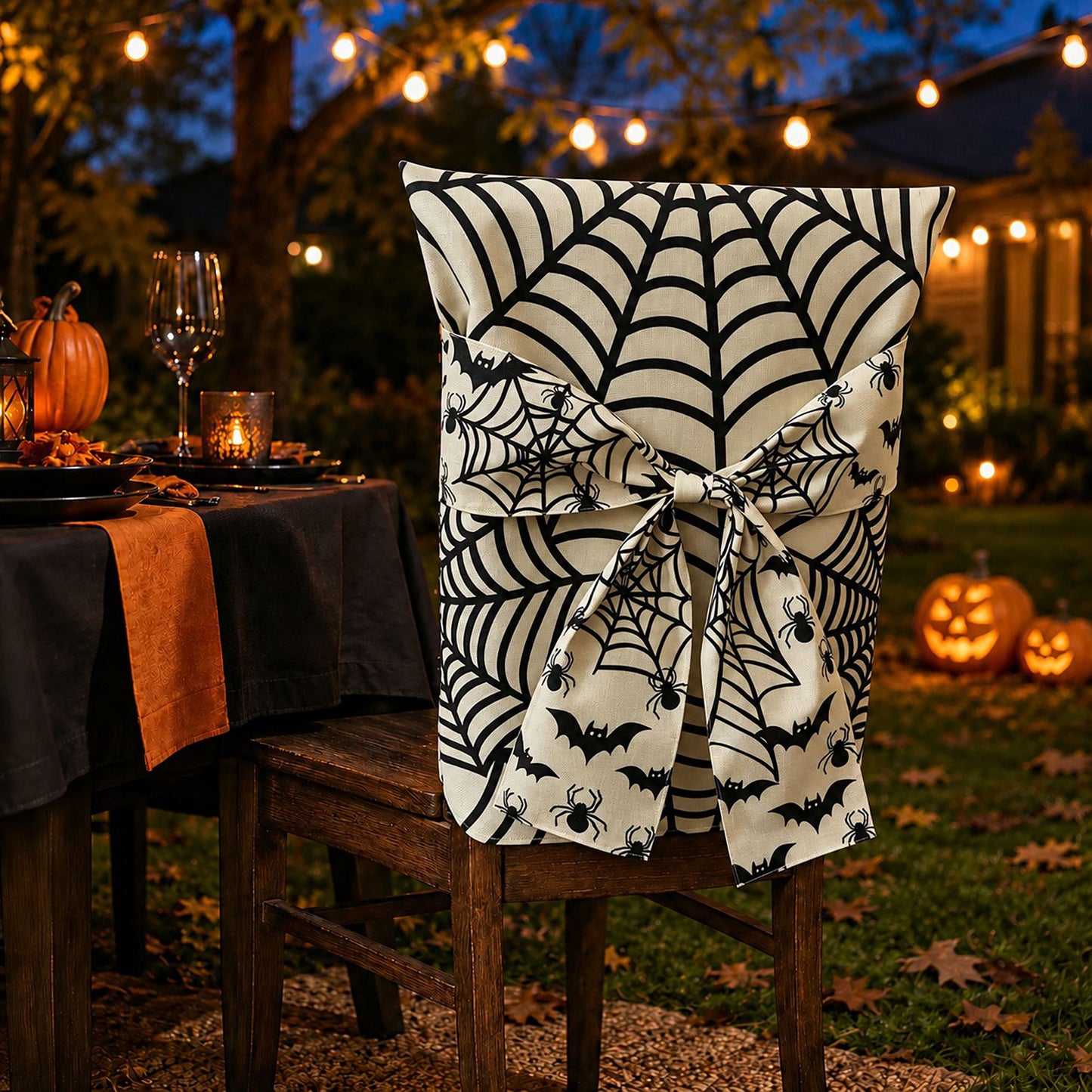Halloween Dining Chair Back Cover with Decorative Bow