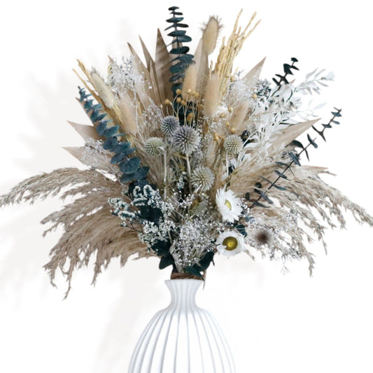 Elegant Dried Flowers Pampas and Eucalyptus Arrangement, 17.8 Inches