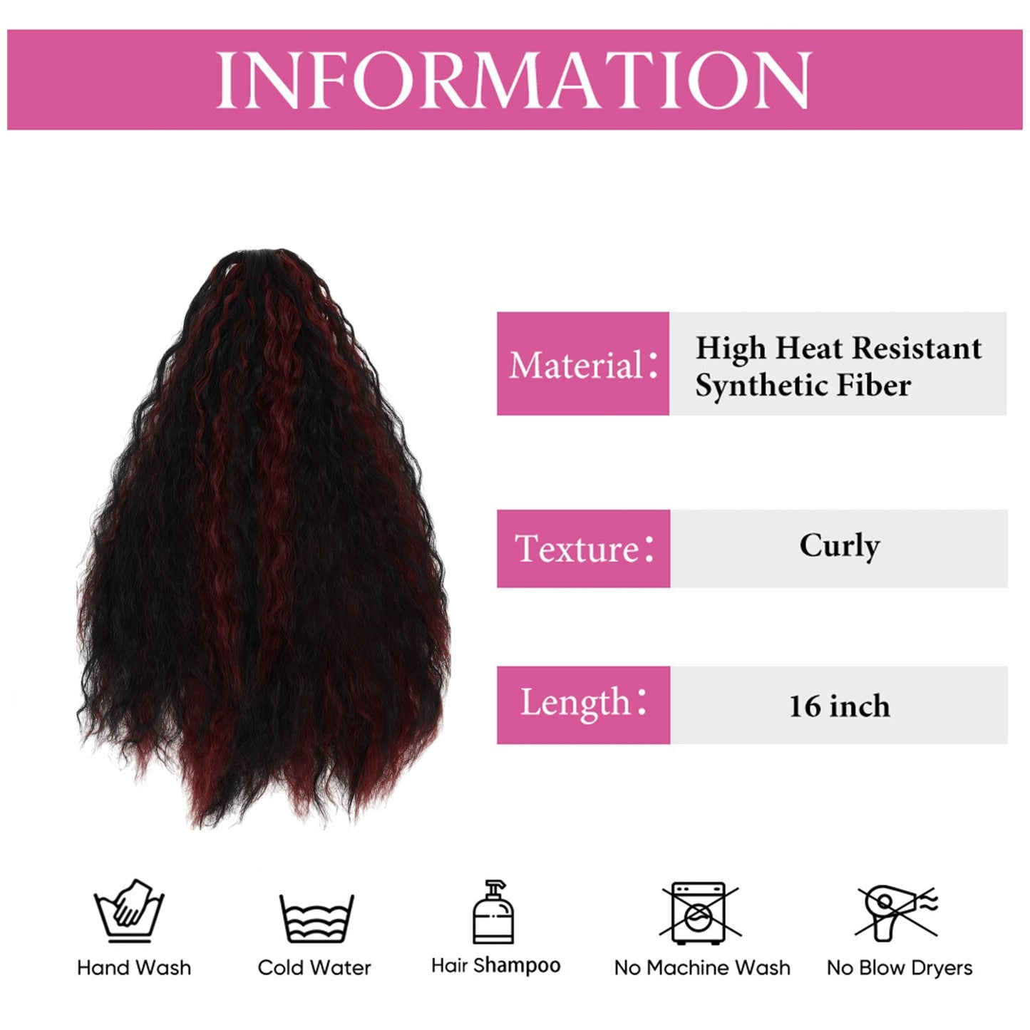 Curly Ponytail Extension Drawstring Ponytail Extension 16 Inch Kinky Curly Pony Tail Hair Extensions Fake Hairpieces Mixed Wine Red