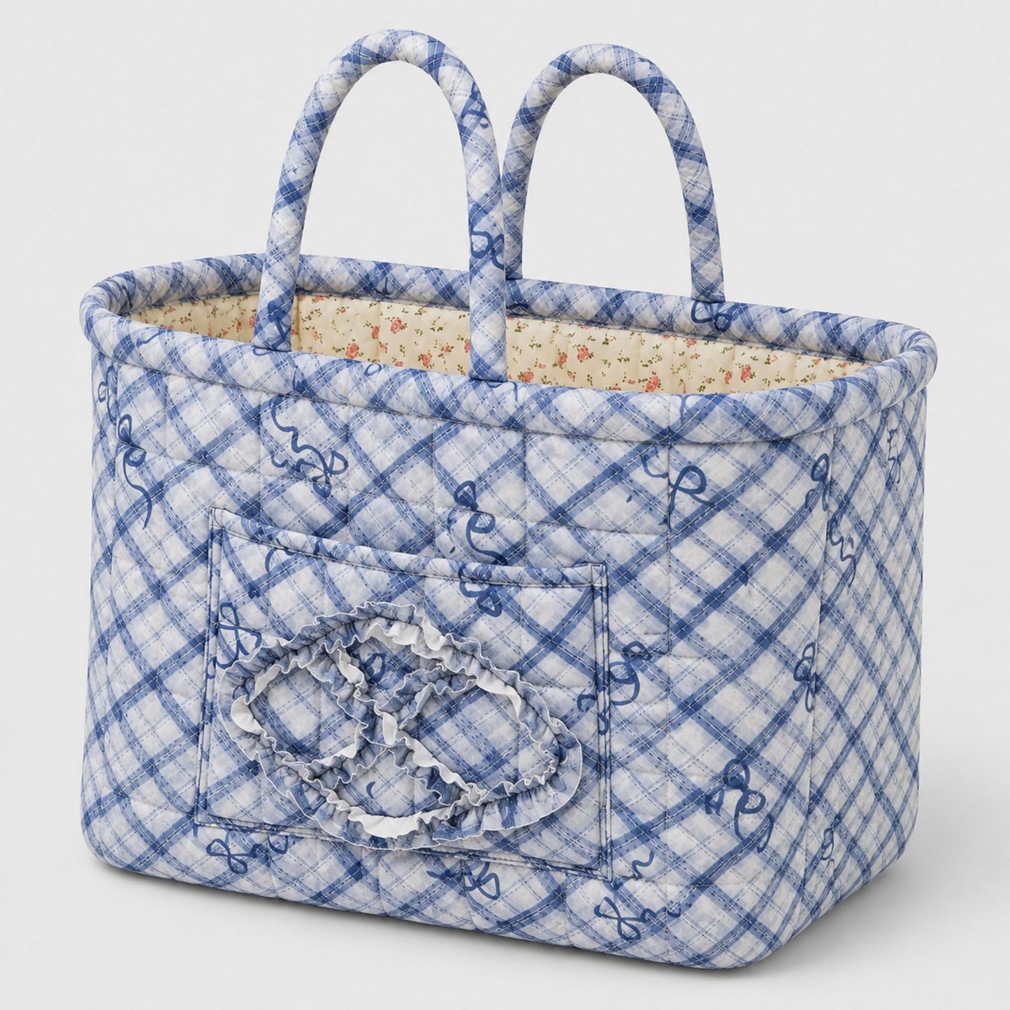 Quilted Plaid Storage Caddy with Handles for Dorm Bathroom Vanity and Laundry Room