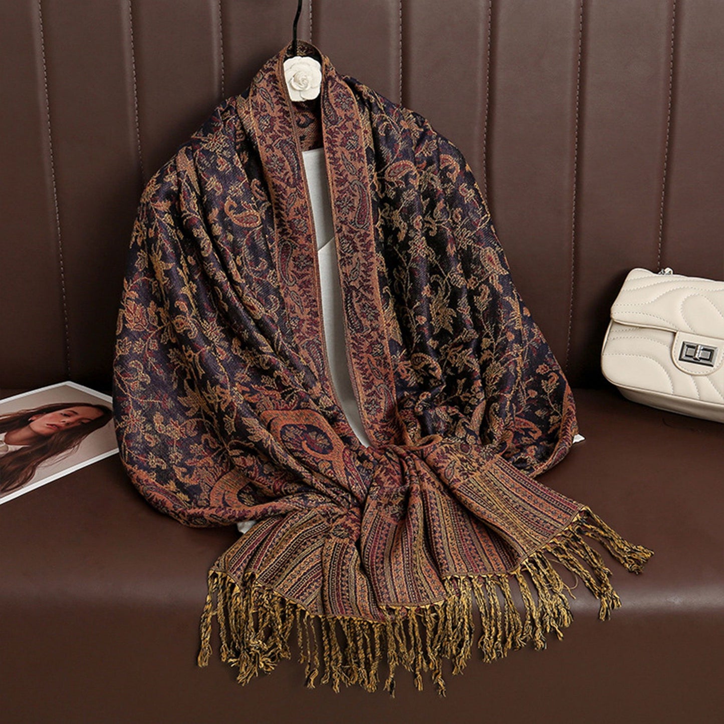 Jacquard Paisley Shawl Scarf with Elegant Fringe Hem 71¡Á27.5 Inches