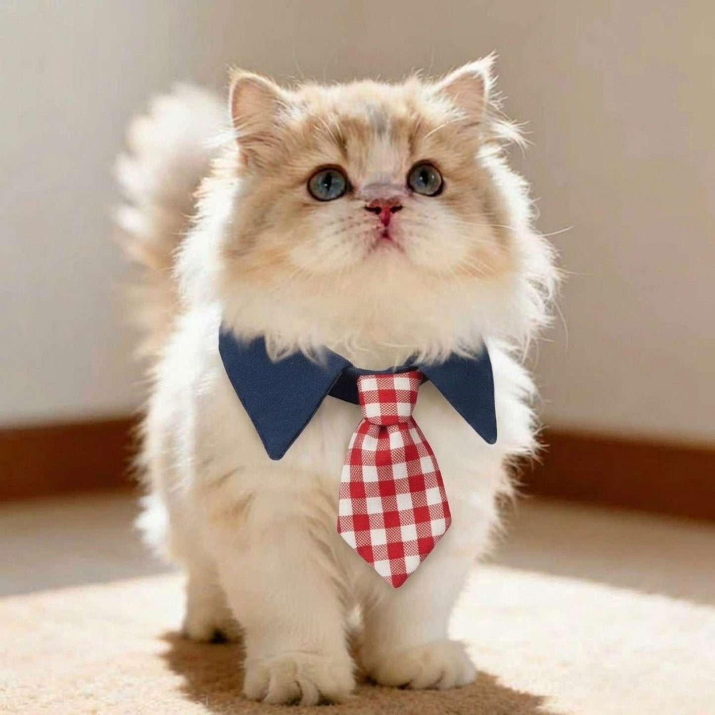 Plaid Pet Necktie Collar, Soft Cotton Gentleman Style Gingham Tie for Small Medium Dogs Cats