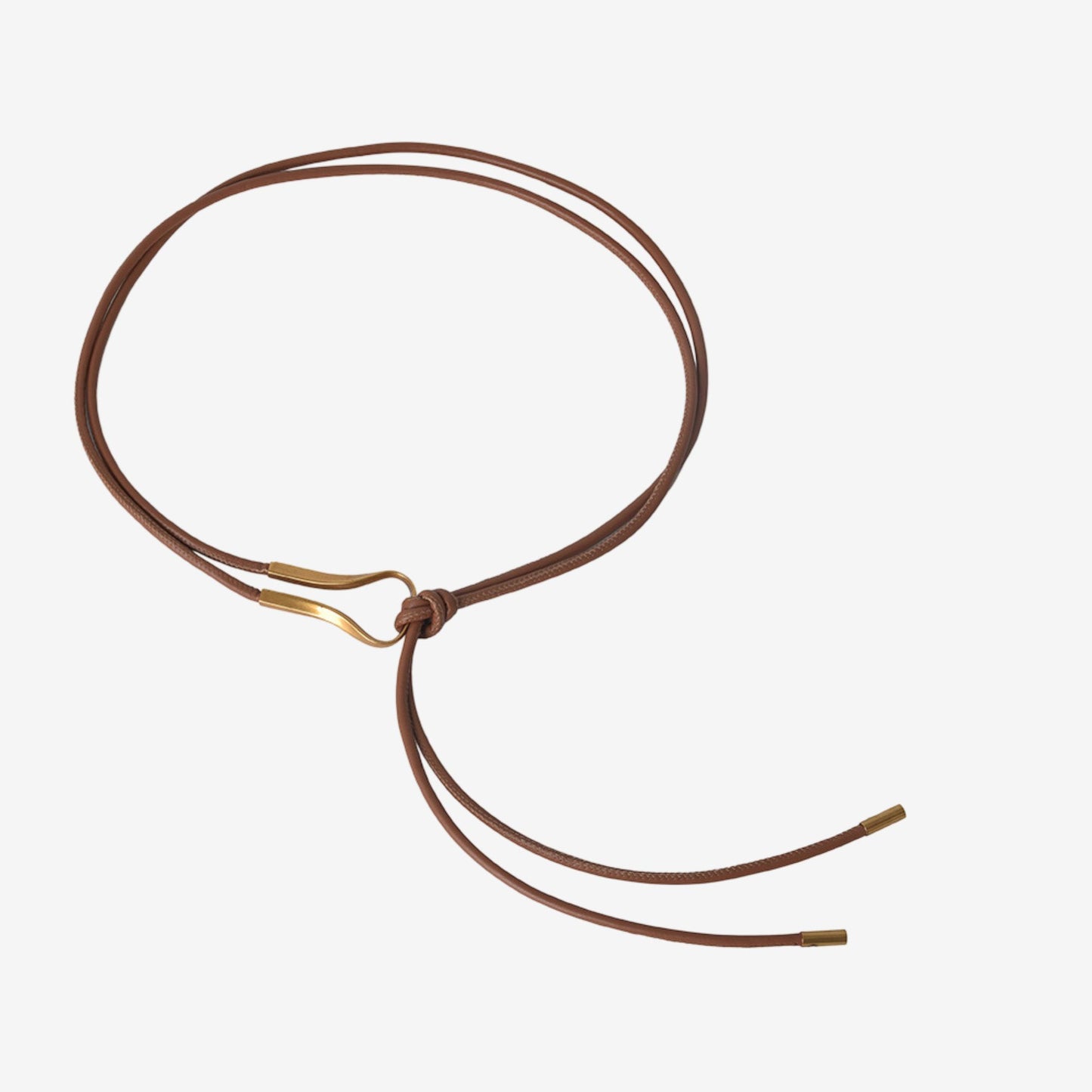 PU Leather Tie Waist Belt with Gold Tone Hook Accent 49.2in