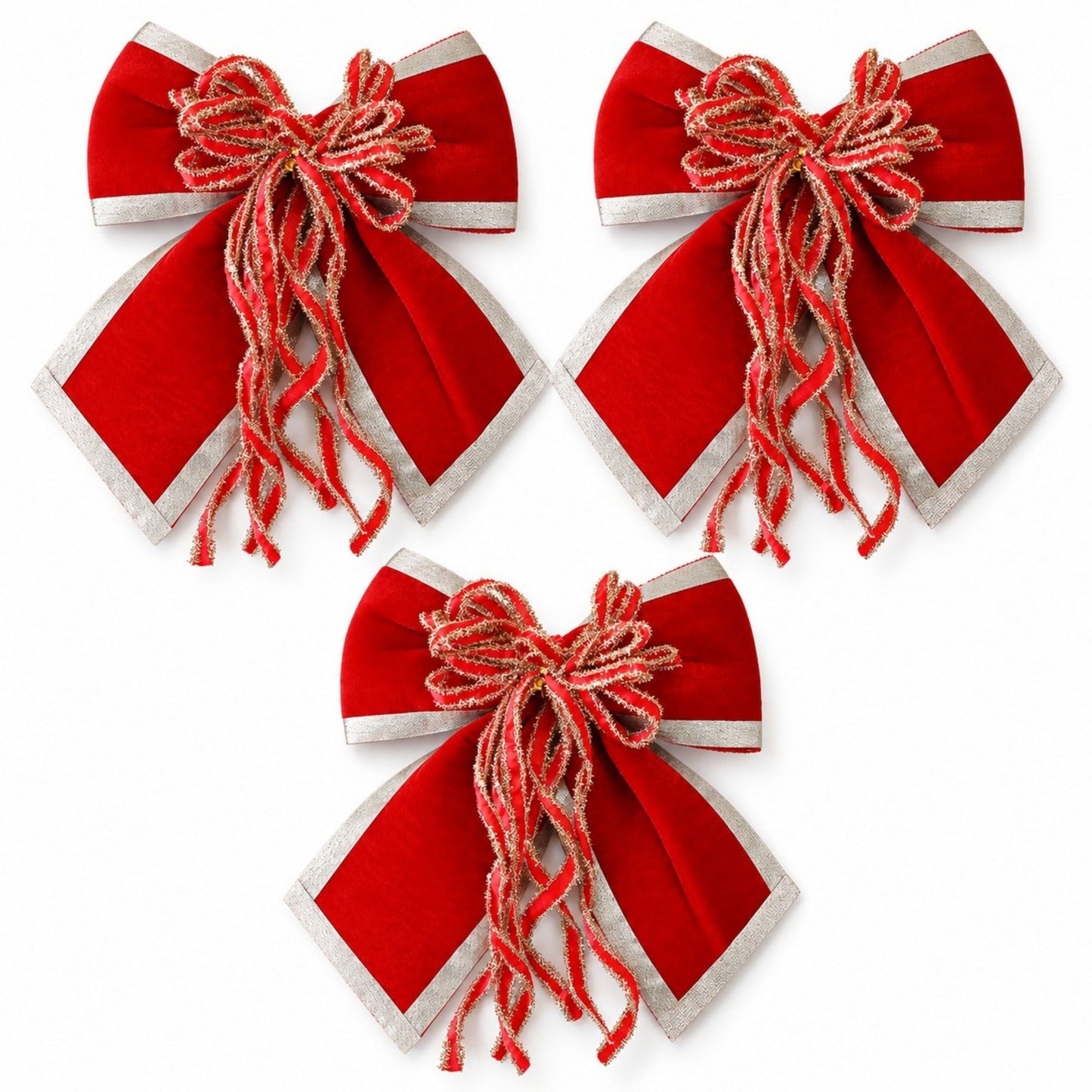 3ct Fabric Christmas Bow Decorations with Gold Trim Burgundy
