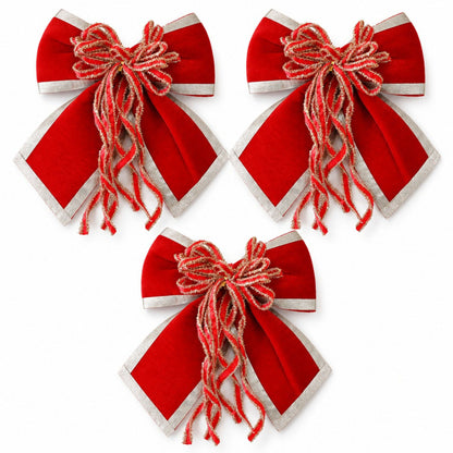 3ct Fabric Christmas Bow Decorations with Gold Trim Burgundy