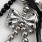 Bow Beaded Charm Keychain with Star Chain Teddy Bear Pendant Ribbon Tassel Bag Charm Key Ring Accessory
