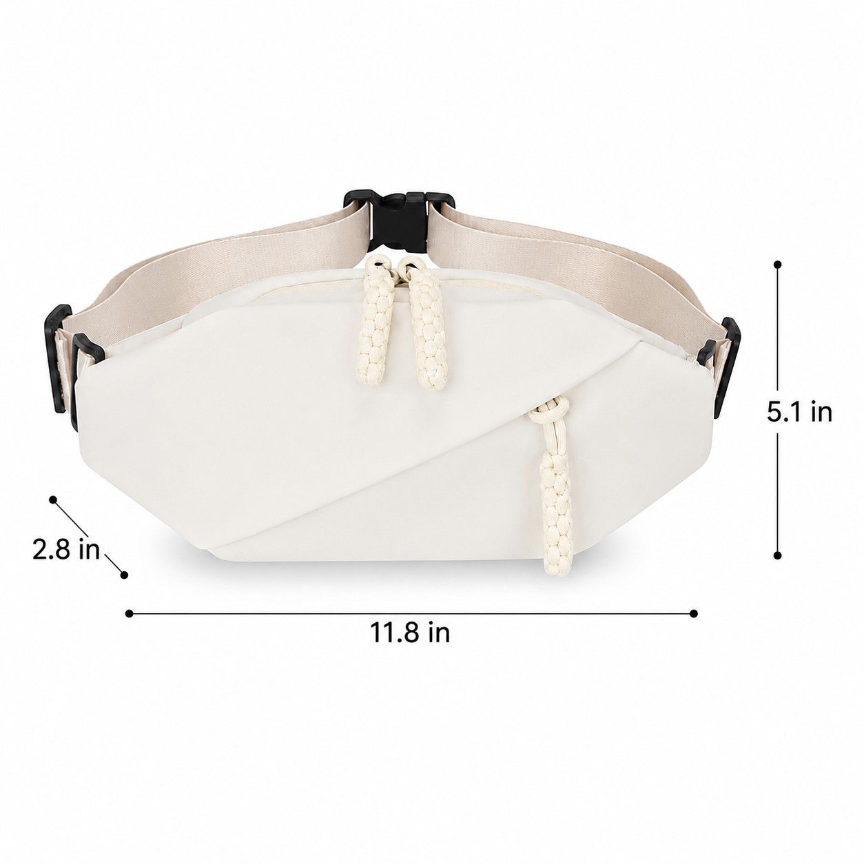 Crossbody Sling Waist Bag with Adjustable Strap Zip Closure and Braided Pulls