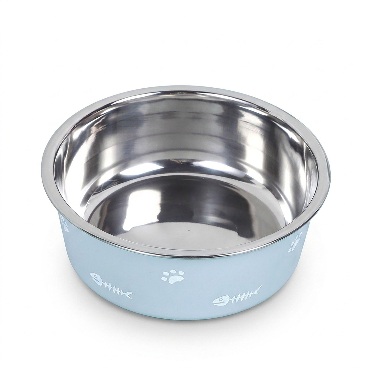 Stainless Steel Pet Bowl - Non-Slip Dog and Cat Food Dish with Paw Print Accent