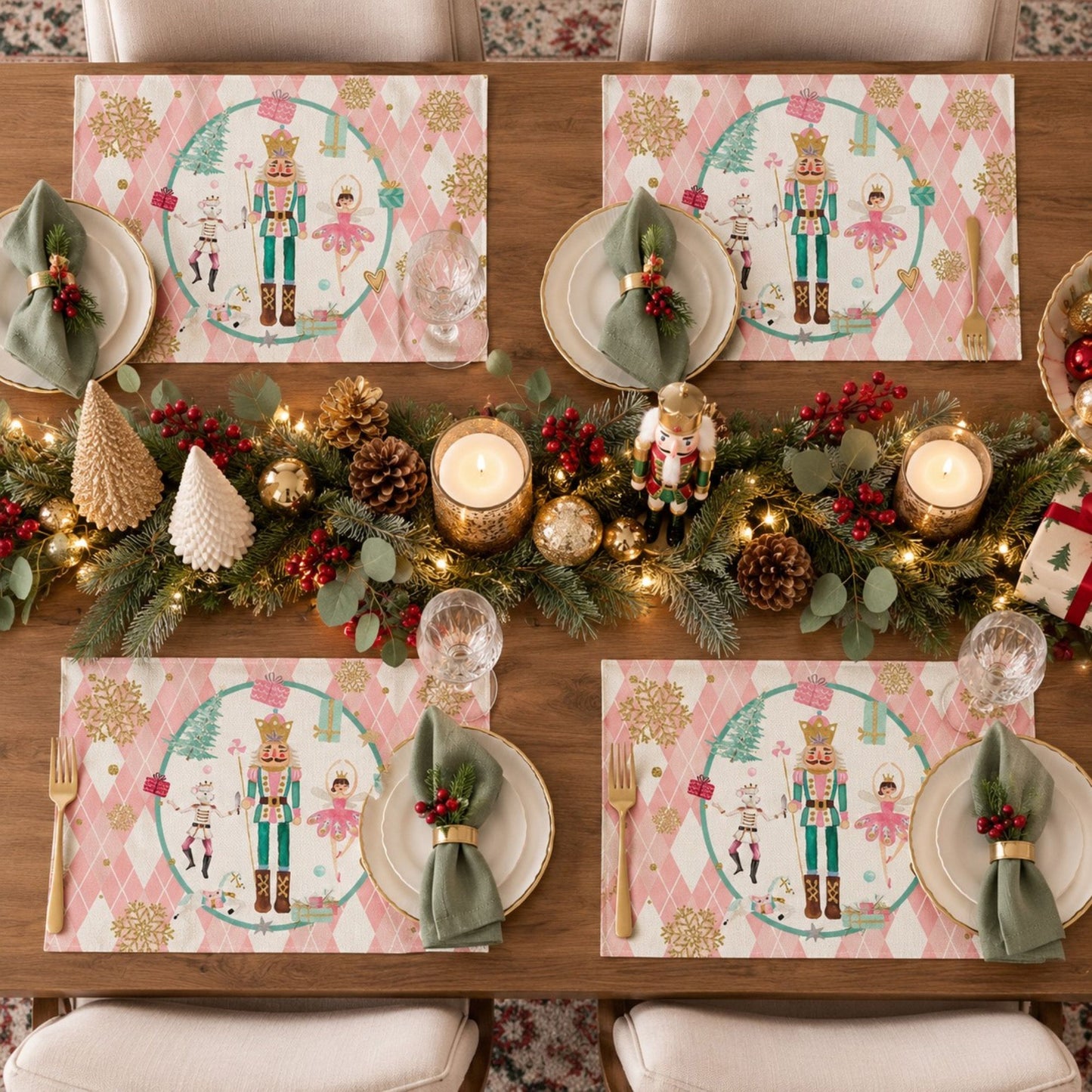 Christmas Nutcracker Placemats Set of 4 Holiday Dining Table Mats 11.8 x 17.7in