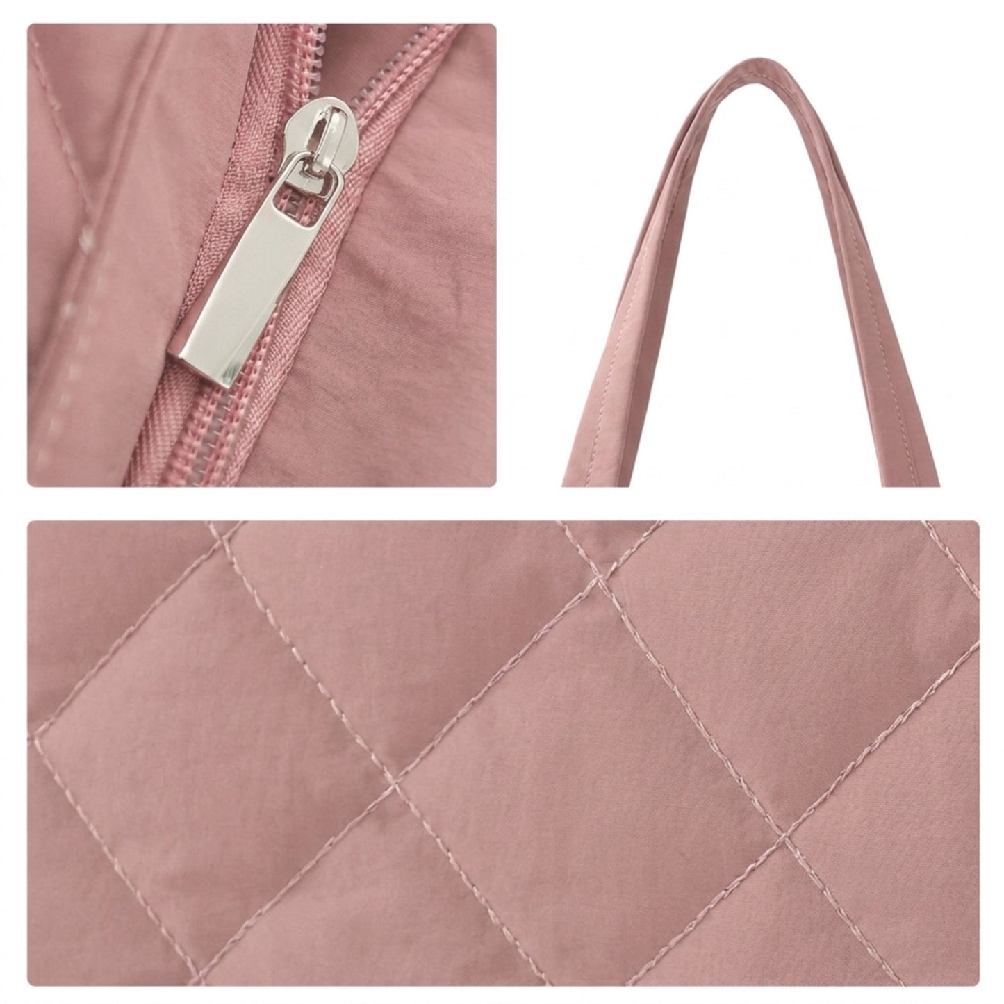 Quilted Tote Bag with Zipper Pockets and Water Resistant Fabric