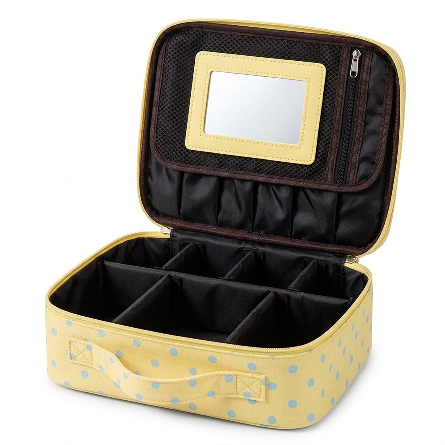 Polka Dot Travel Makeup Case with Dividers and Mirror