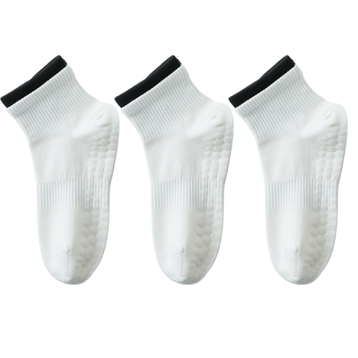 3-Pair Set Short Ankle Grip Socks with Ribbed Cuffs Cushioned Soles and Anti-Slip Bottom for Walking or Yoga