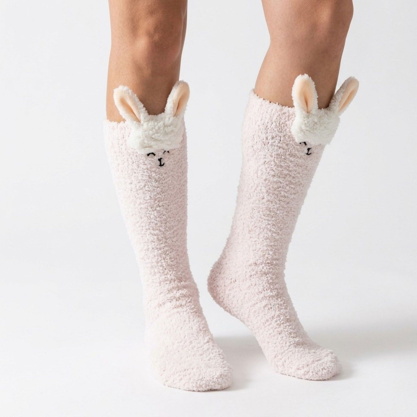 Fuzzy Llama Knee High Socks 2 Pair US 5-10.5