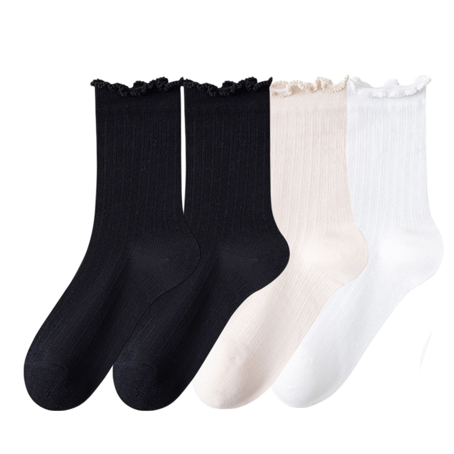 4-Pair Pack Soft Ribbed Ankle Socks with Ruffled Edge Trim Lightweight Knit Design in Multiple Color Combinations