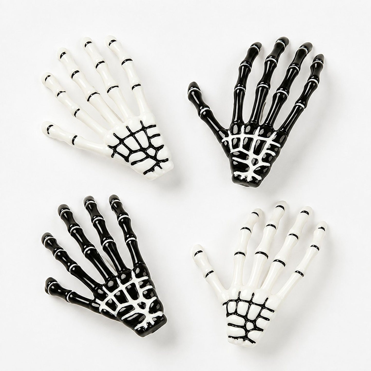 Halloween Skeleton Hand Hair Clips Black and White 4pc