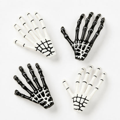 Halloween Skeleton Hand Hair Clips Black and White 4pc