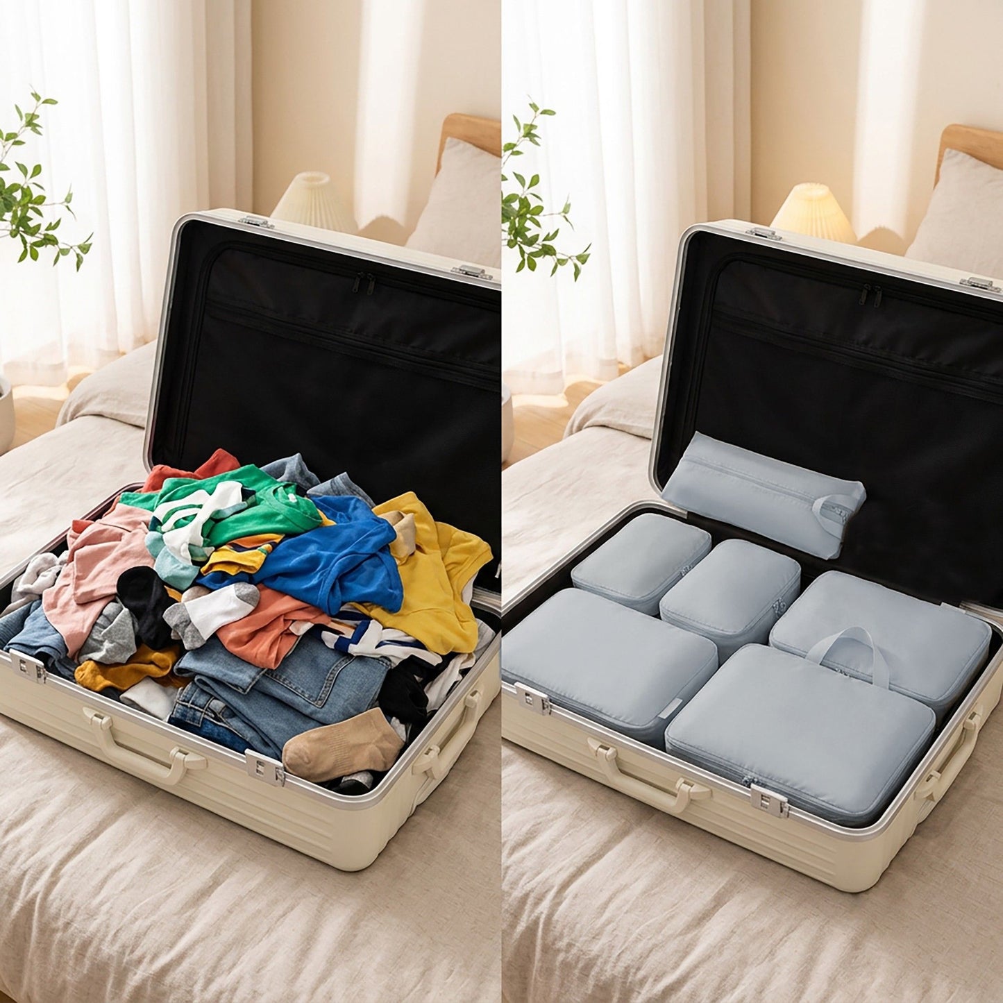 Travel Packing Cube Set with Zipper Closure Storage Bags Lightweight Organizer Luggage Set Multi Size