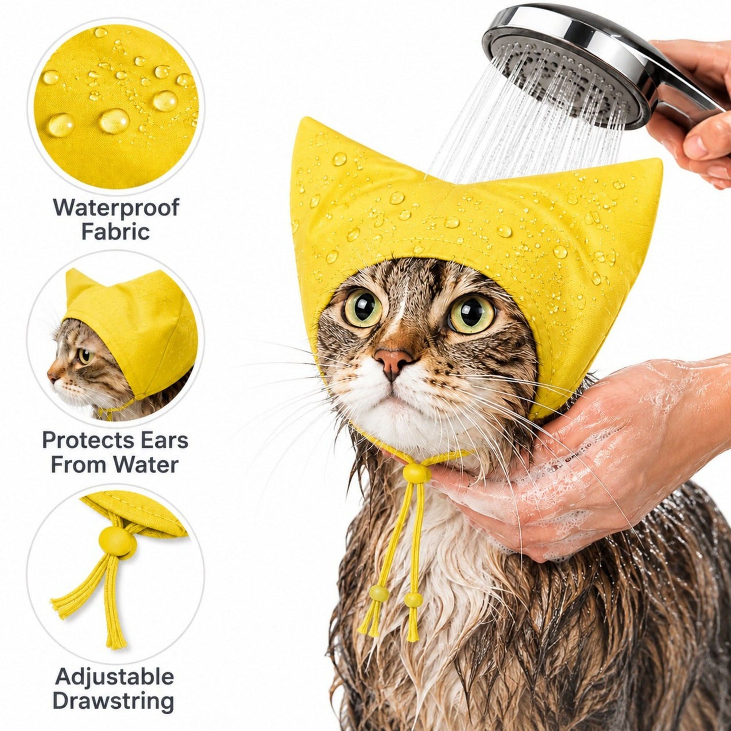 Cat Bathing Hood with Adjustable Drawstring Ear Cover