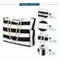 Striped Beach Tote Bag with Zip Closure Rope Handles and Side Pockets