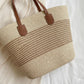 Striped Woven Straw Tote Bag Large Capacity Zip Top Shoulder Carryall Handbag