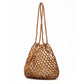 Wooden Beaded Tote Bag with Inner Pouch Handmade Open Weave Shoulder Handbag Lightweight Carryall