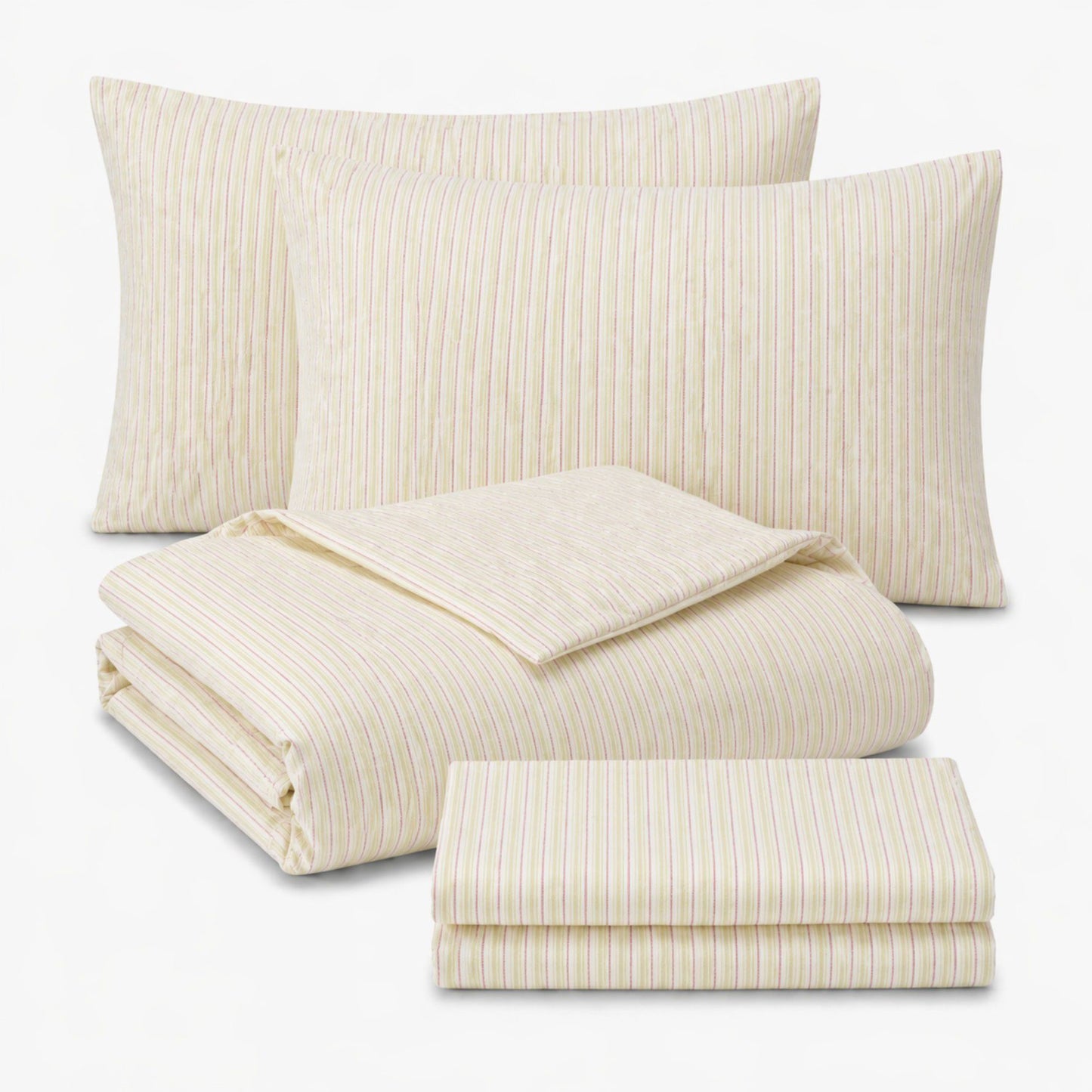 4-Piece Cotton Washed Bedding Set with Duvet Cover Flat Sheet and Pillowcases Striped Woven Design