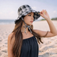 Plaid Bucket Hat with Ruffle Brim Adjustable Sun Hat Lightweight Summer Beach Sun Hat