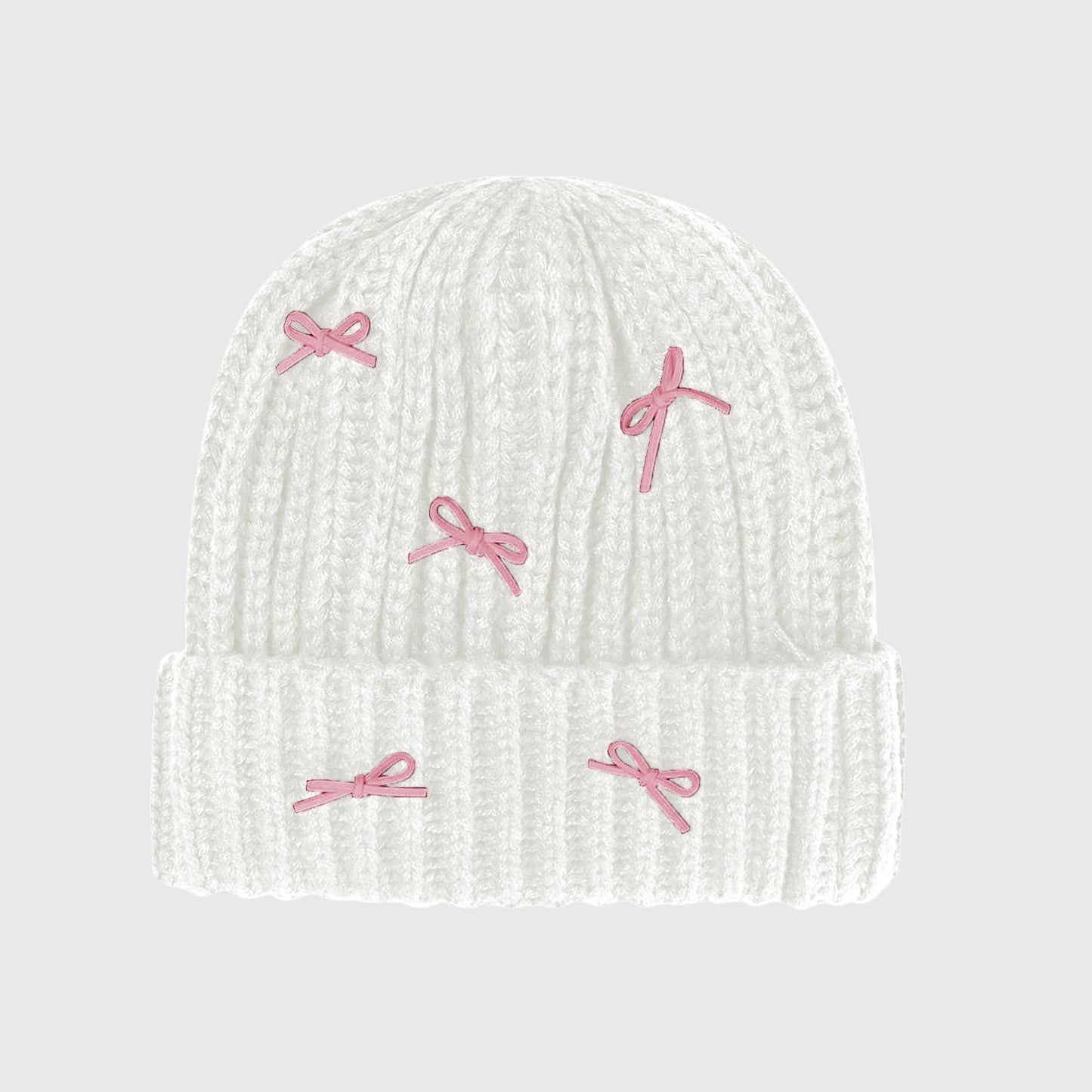 Ribbed Knit Beanie with Bow Accents - Cute Soft Winter Hat for Casual Daily Wear