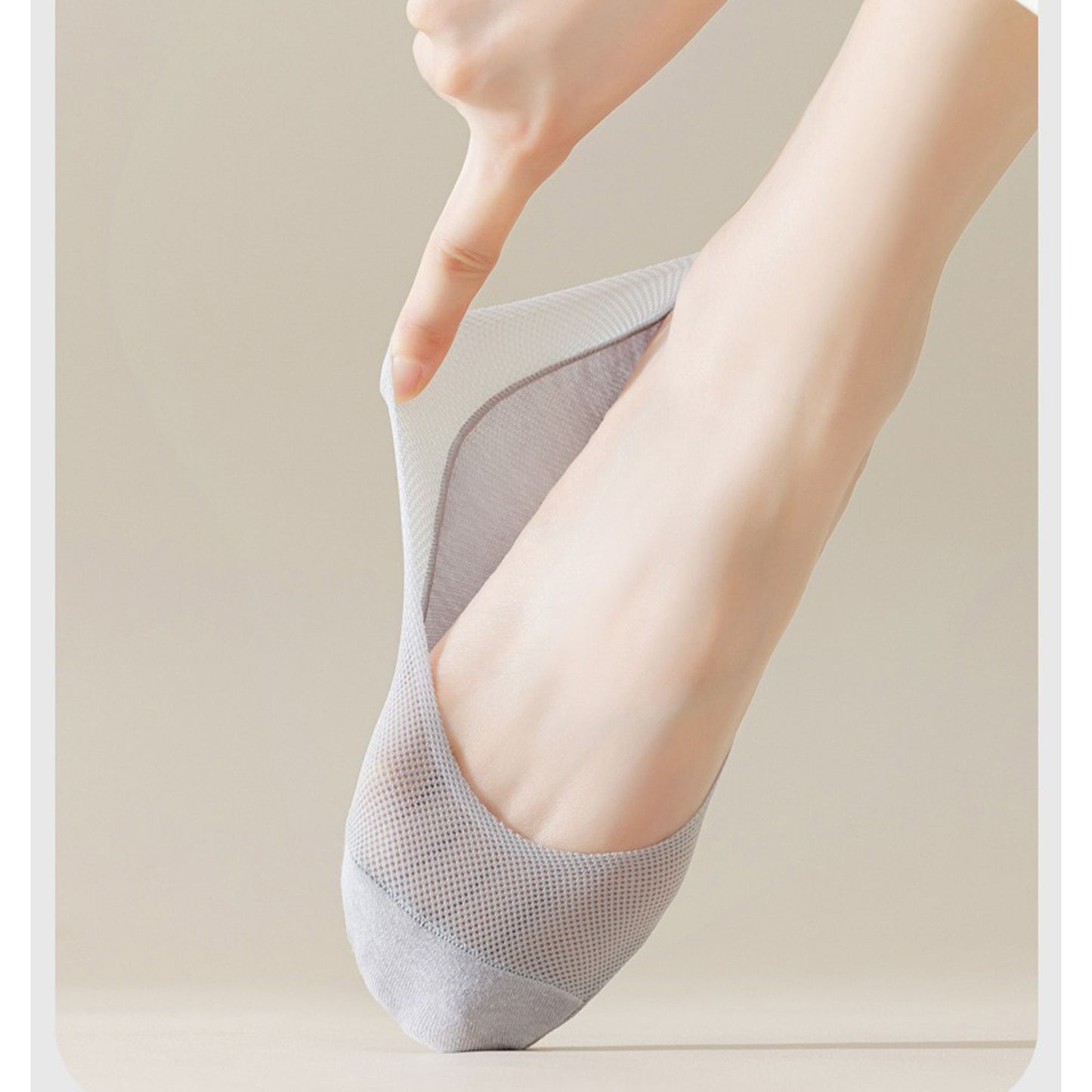 5 Pairs Women No Show Mesh Panel Socks Low Cut Stretch Cotton Liner Non-Slip Design for Ballet Flats and Loafers