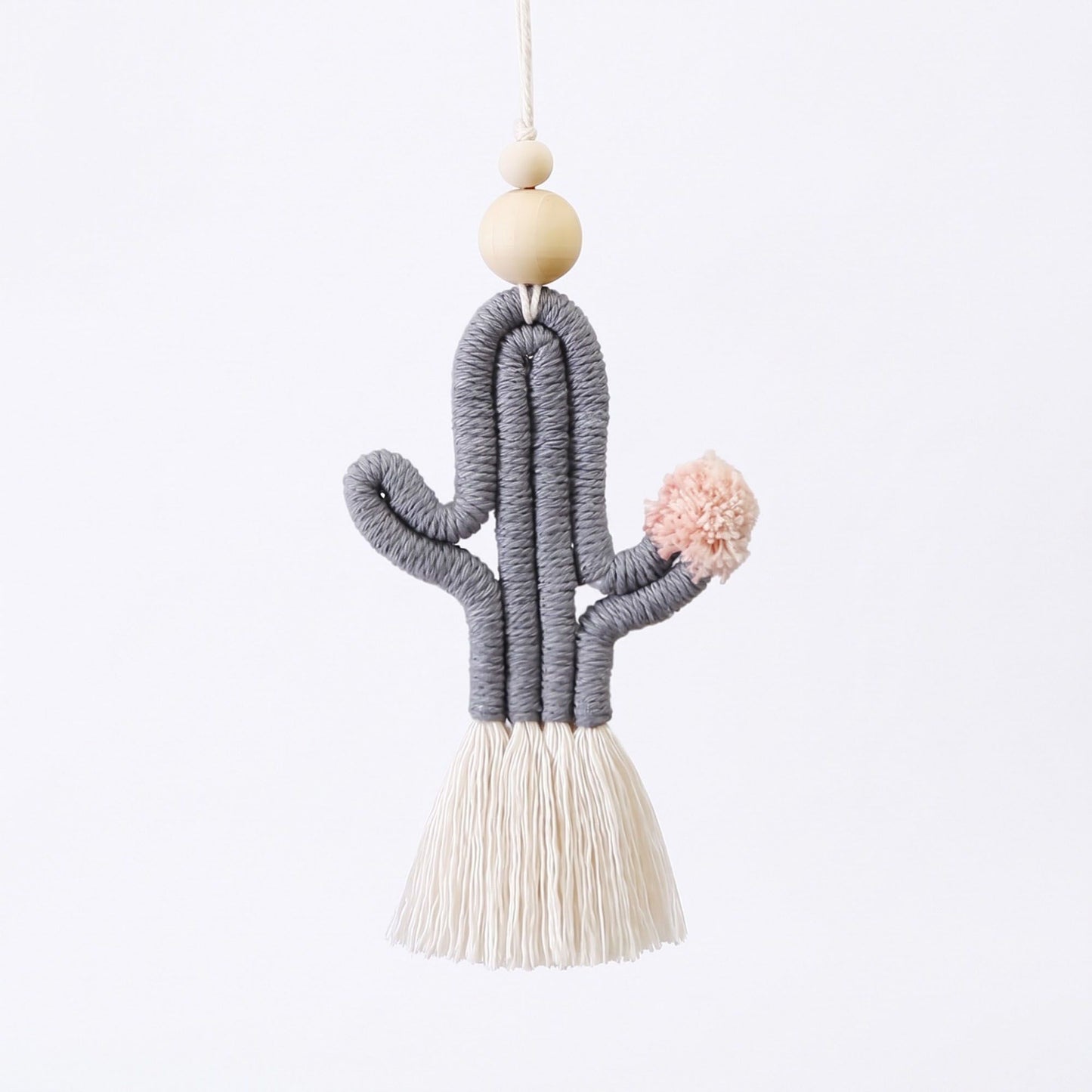 Cactus Macrame Keychain with Tassel Bag Charm