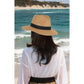 Wide Brim Straw Fedora Sun Hat with Black Band Lightweight Packable Summer Panama Hat for UV Protection
