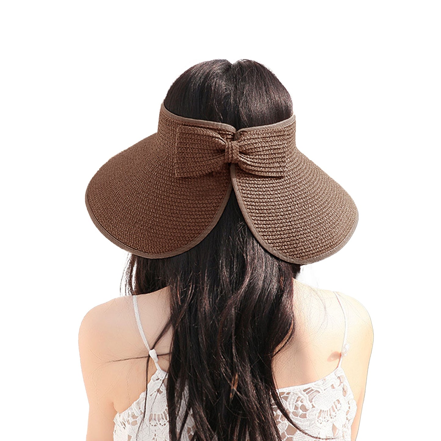 Women's Wide Brim Visor Hat with Bow Detail Adjustable Velcro Closure for Beach or Outdoor Protection