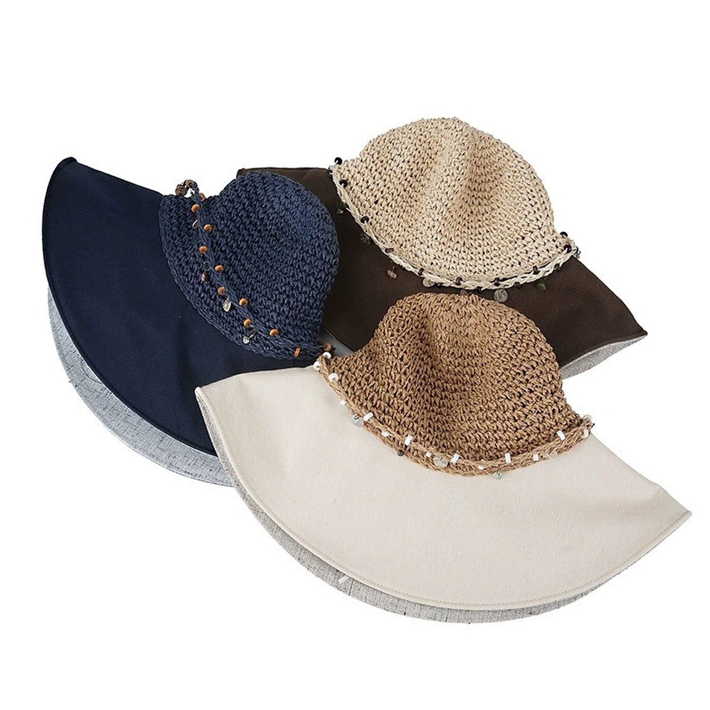 Wide Brim Straw Sun Hat Breathable Crochet Summer Hat with Decorative Band