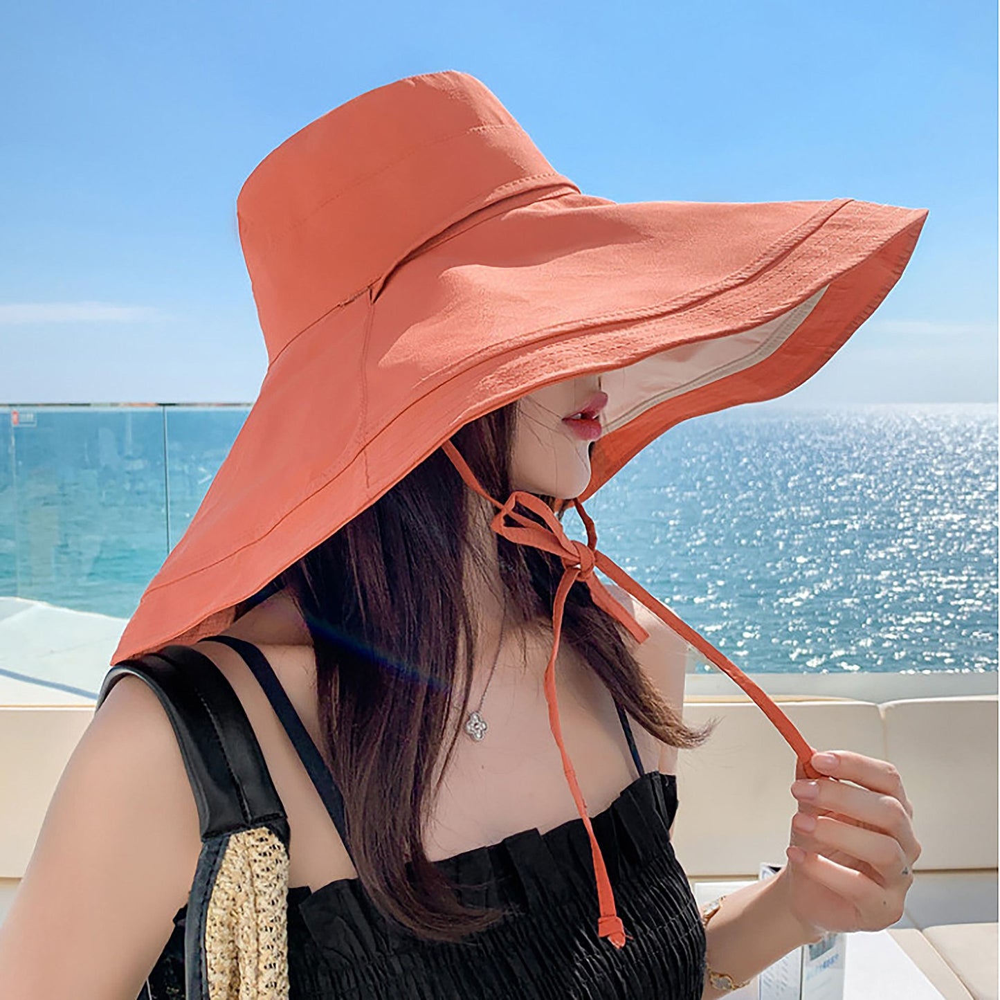 Women's Reversible Wide - Brim Sun Hat with Adjustable Chin Strap