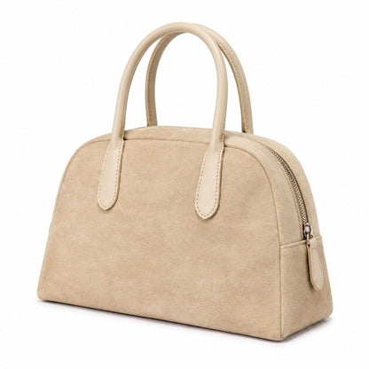 Faux Suede Satchel Bag with Double Handles Zip Closure and Interior Pockets