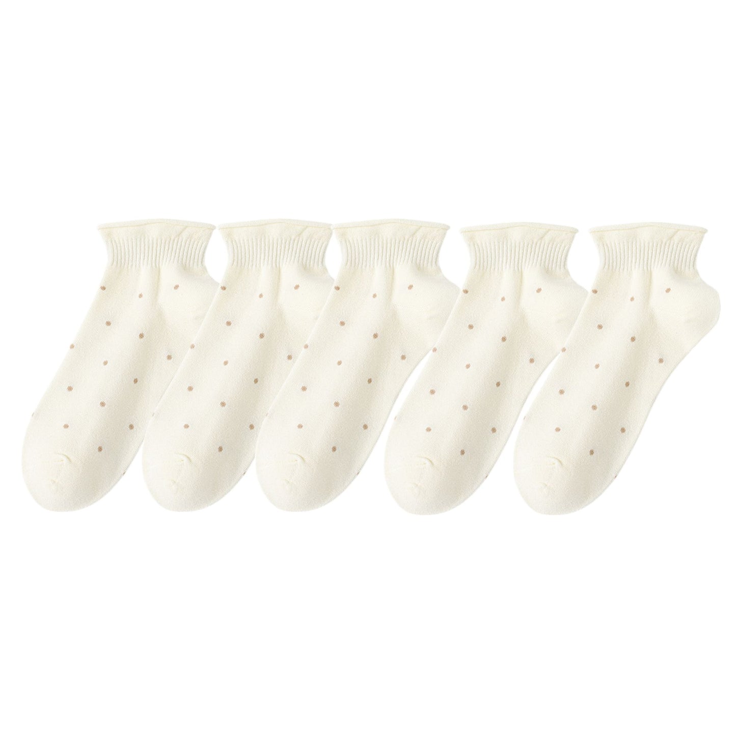 5 Pairs Women¡¯s Ankle Socks Soft Ribbed Top with Small Polka Dot Pattern for Loafers Ballet Flats or Sneakers