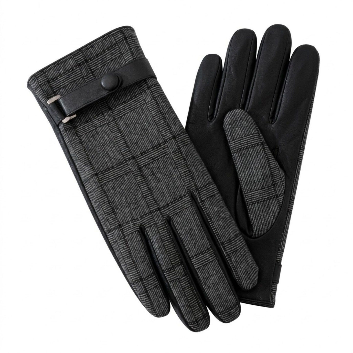 Plaid Winter Gloves with Wrist Strap and Full Finger Design