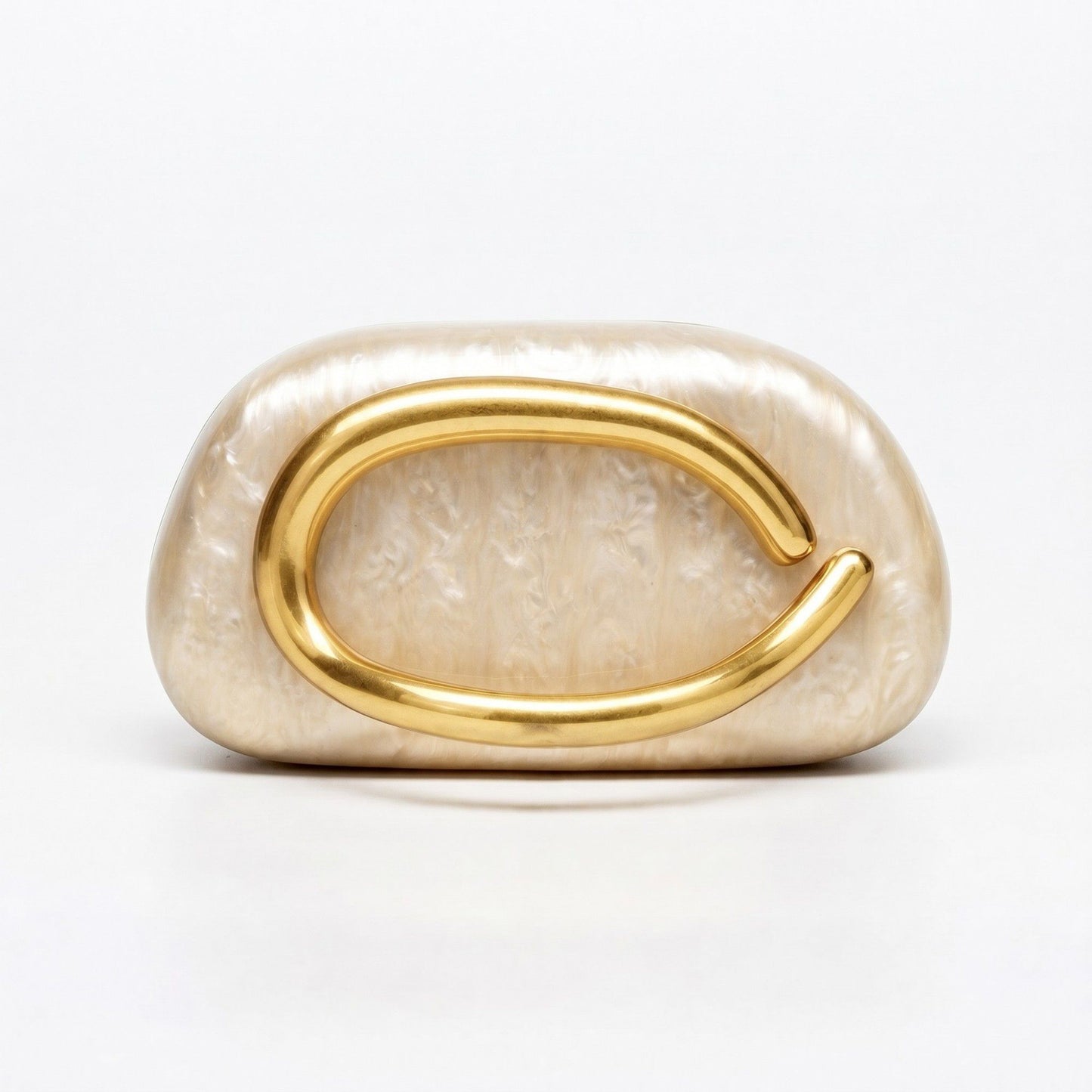 Marbled Acrylic Clutch Bag with Sculptural Gold Tone Handle Statement Evening Handbag 7.5x4x2.7 in