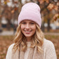 Fuzzy Knit Beanie Hat with Ribbed Cuff