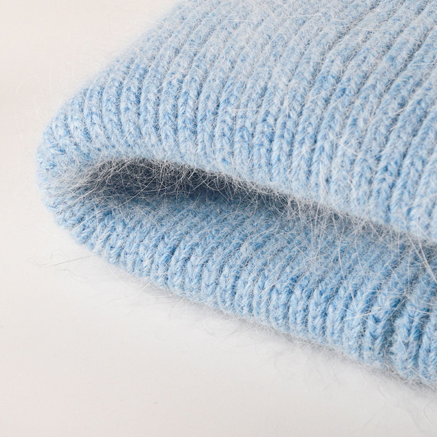 Fuzzy Knit Beanie Hat with Ribbed Cuff