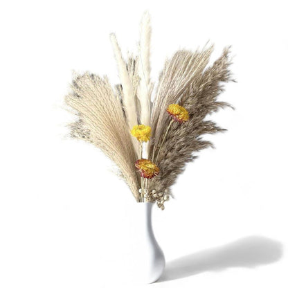 Pampas Grass Dried Floral Arrangement with Yellow Strawflower