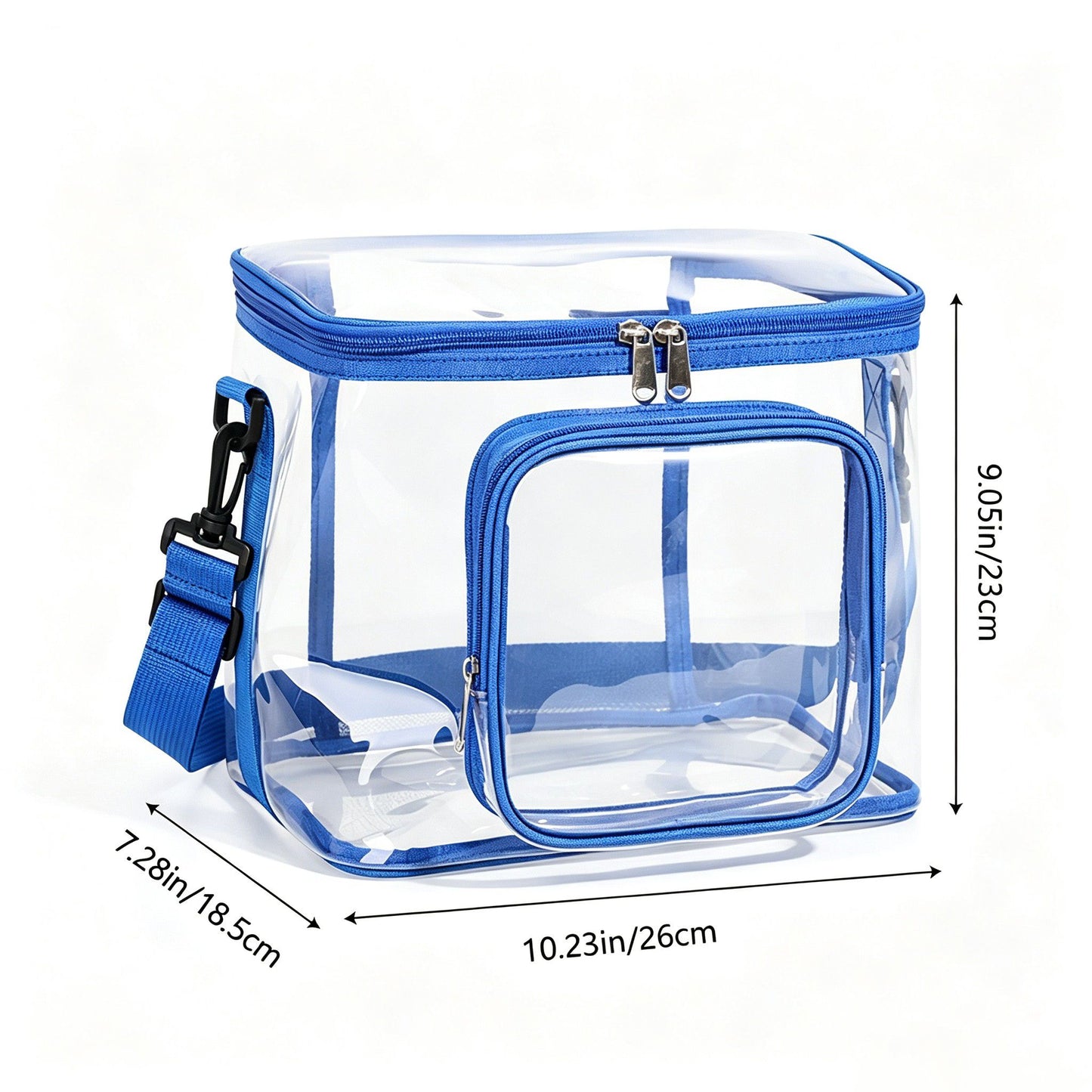 Clear PVC Lunch Tote Bag with Front Zipper Pocket, Top Handle and Removable Shoulder Strap