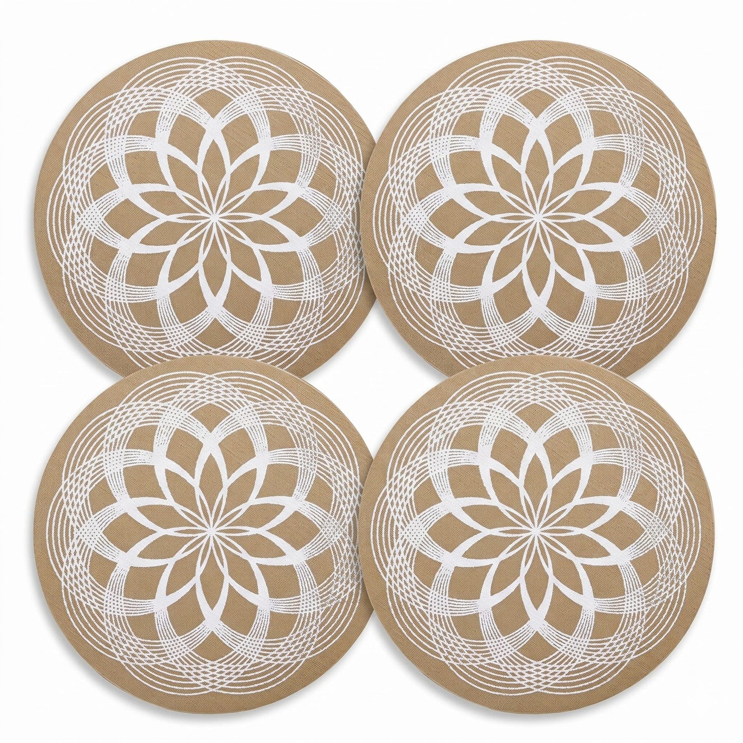 4 Piece Mandala Placemat Set Metallic PVC Heat Resistant Round Table Mats for Dining Table