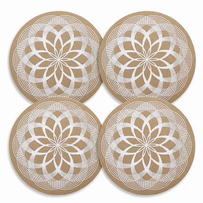 4 Piece Mandala Placemat Set Metallic PVC Heat Resistant Round Table Mats for Dining Table