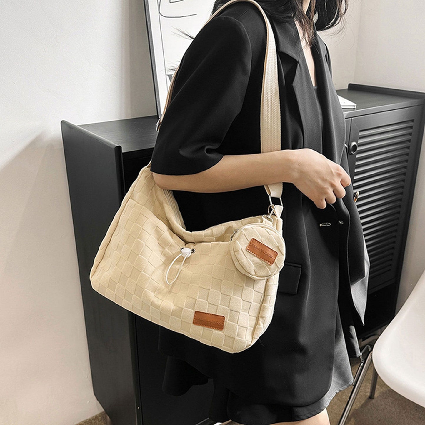 Woven Canvas Crossbody Bag - Adjustable Strap 3-in-1 (Shoulder/Handheld) Bag