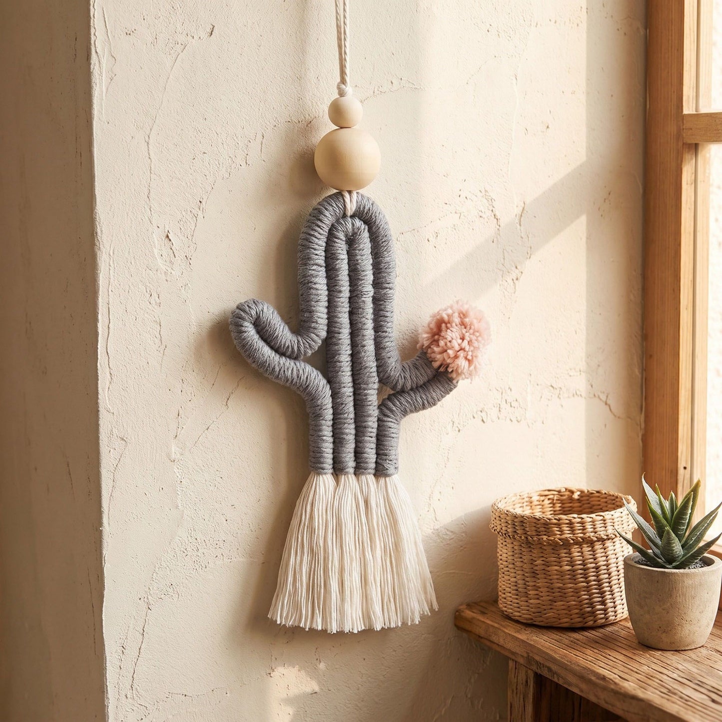 Cactus Macrame Keychain with Tassel Bag Charm