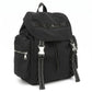 Flap Drawstring Backpack with Dual Buckle Straps and Zippered Side Pockets