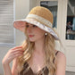 Crochet Sun Hat with Lace Bow Accent and Embroidered Sheer Wide Brim
