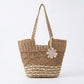Woven Look Straw Tote Bag with Braided Handles and Charm Detail